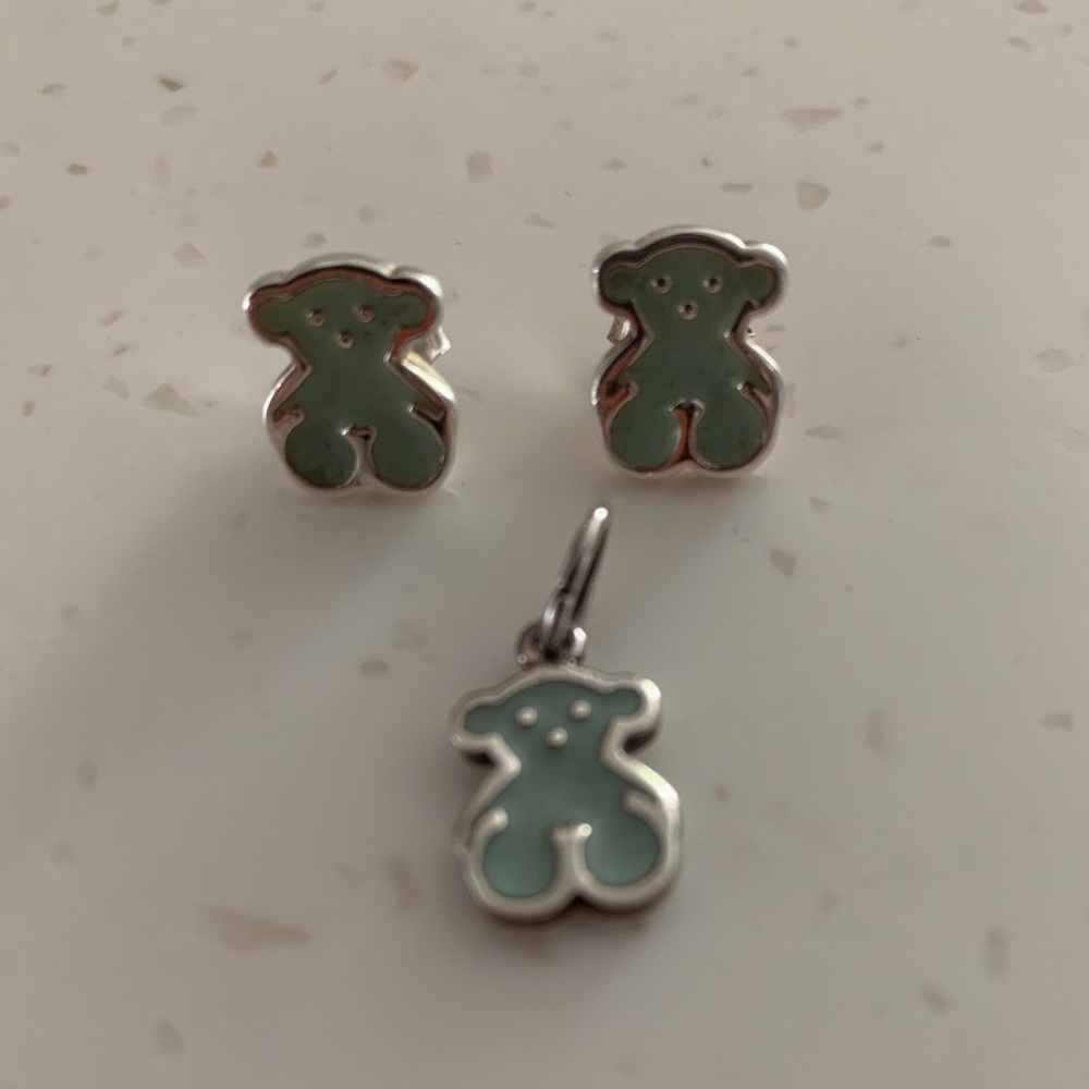 TOUS Baby Blue Enamel Earrings & Pendant